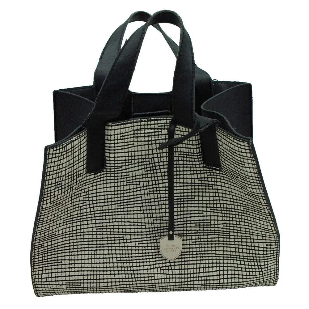 London Fog Faux‎ Leather Satchel Handbag - Black/ White for women